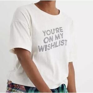 Aerie Womens Sz M Holiday You're On My Wishlist Sparkle Boxy Tee Comfy Casual